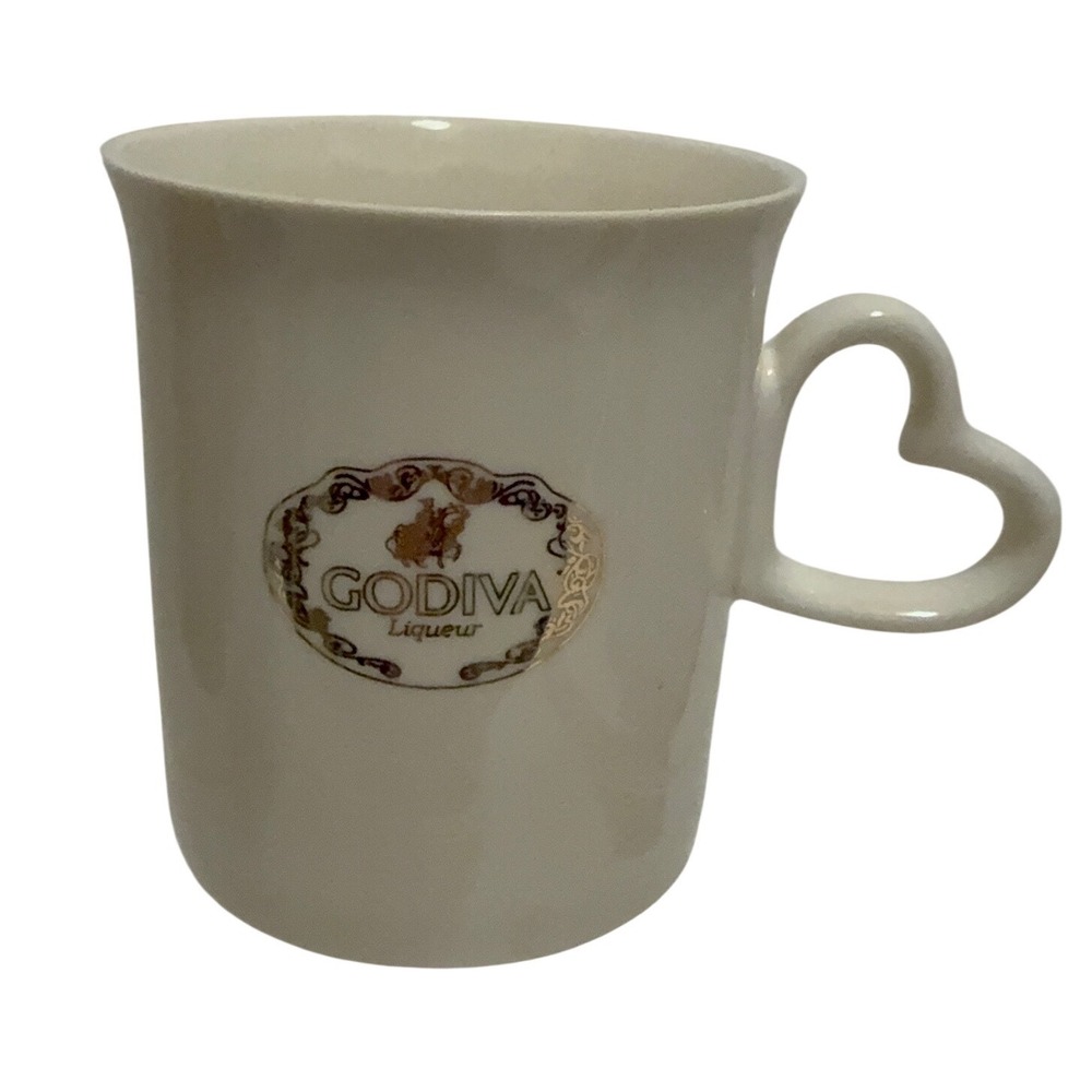 Godiva Liqueur Cream Ceramic Mug with Heart Shaped Handle Gold Logo